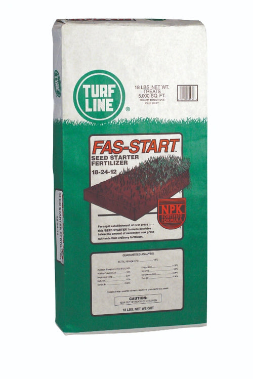 Turf Line Fas-Start seed starter fertilizer packaging on a white background